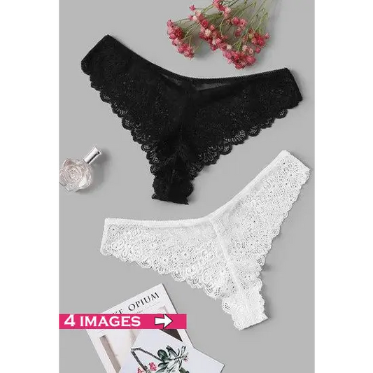 2 Pack Black & White Lace Hipster