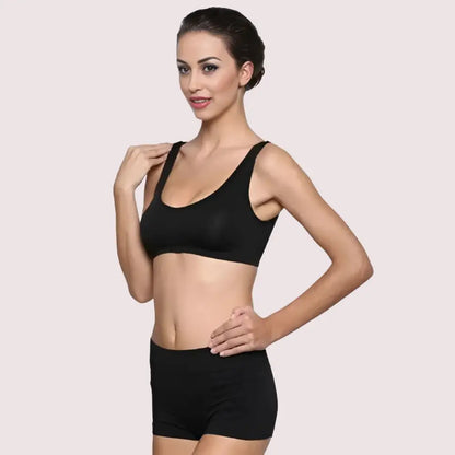 3-Pack Scoop Neck Black Sports Bra Boyshort Set