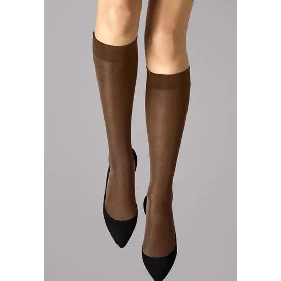 3 Pairs Gentle Brown Sheer Toe Knee High Stockings - One Size / gentle brown