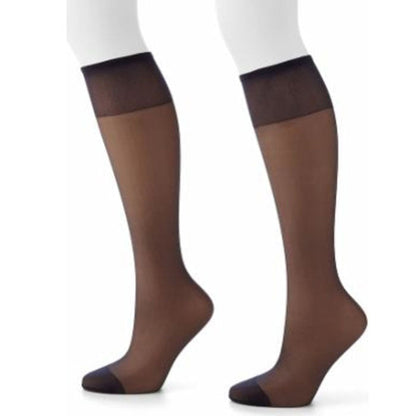 3 Pairs Gentle Brown Sheer Toe Knee High Stockings - One Size / gentle brown