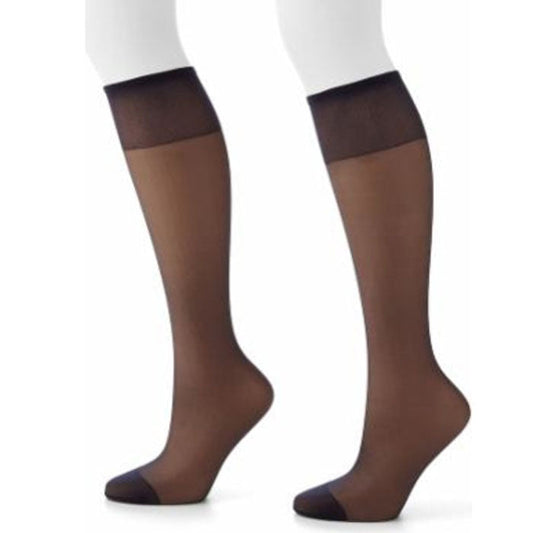 3 Pairs Gentle Brown Sheer Toe Knee High Stockings - One Size / gentle brown