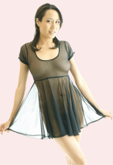Plus Size Sexy Black Sheer Mesh Skater Dress - Boldlior