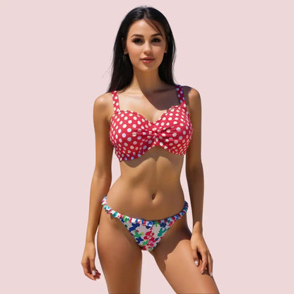 Retro Polka Dot & Knot-Front Bikini Topa (Top Only) Snazzyway