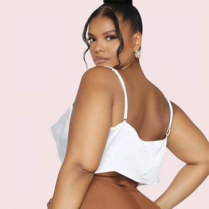 Plus  Size White Satin Cropped Cowl Neck Cami Top Snazzyway