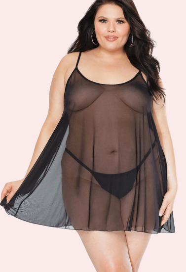 Plus Size Sheer Black Chemise - Boldlior