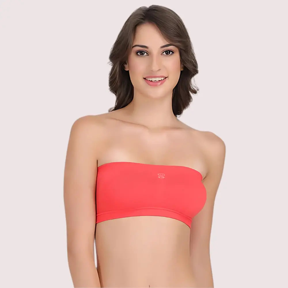 Sexy Coral Red Tube Bandeau Bra Top for Her Snazzyway