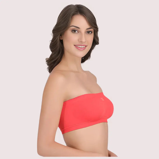Sexy Coral Red Tube Bandeau Bra Top for Her Snazzyway