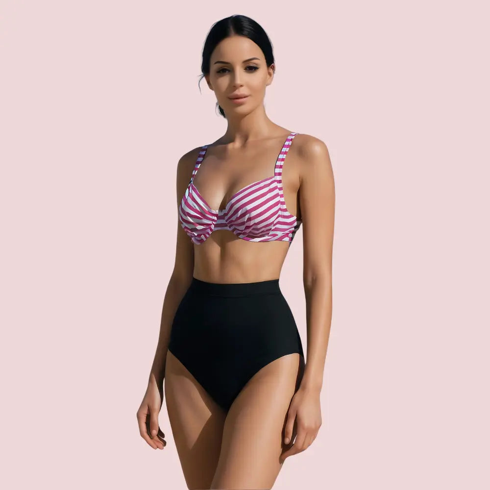Structured Underwire Bikini Bra Topa in Pink & White Stripe (Top Only) Snazzyway