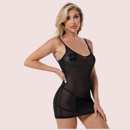 Sexy see through black mesh Chemise Snazzyway