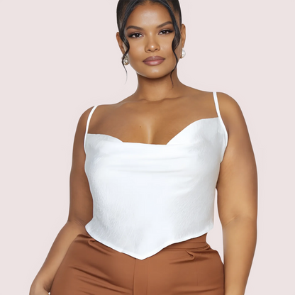 Plus  Size White Satin Cropped Cowl Neck Cami Top Snazzyway