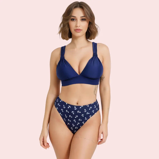 Nautical High-Waisted Anchor Print Bikini Bottom (Bottom Only) Snazzyway