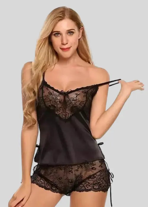 French Daina Black Babydoll Nightwear Snazzyway