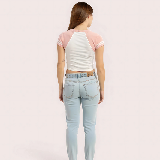 Women's Pink "Brooklyn 76" V-Neck Crop Top – Sporty Graphic Tee
