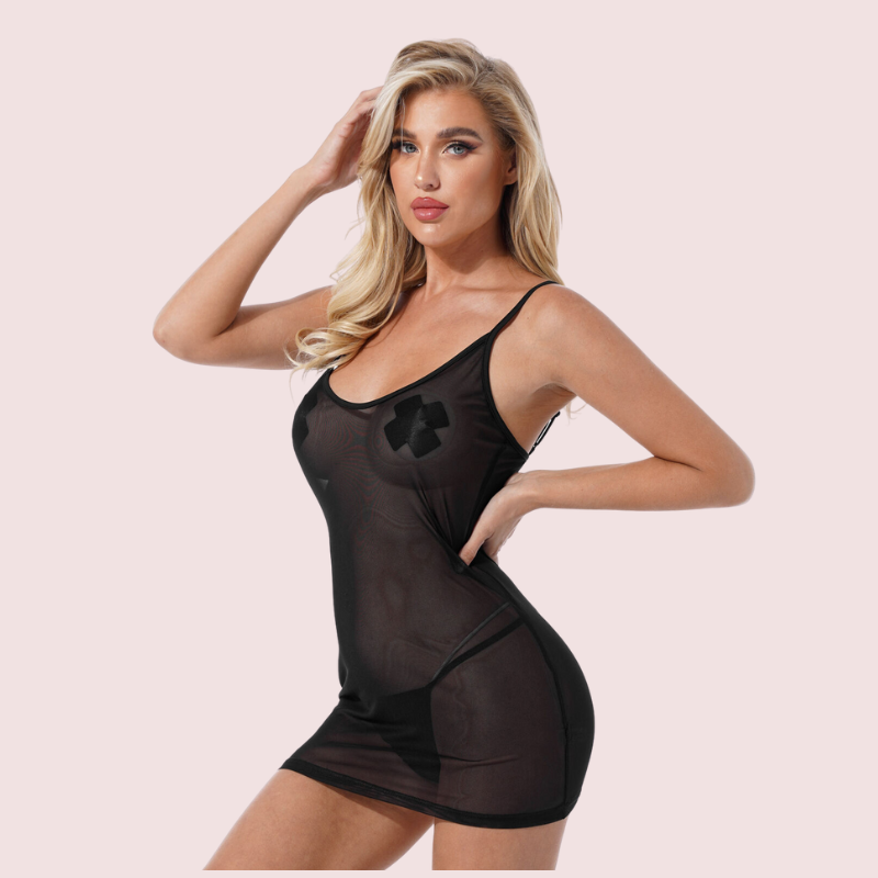 Sexy see through black mesh Chemise Snazzyway