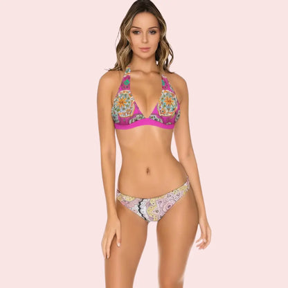 Pink Geometric Mandala Halter Bikini Topa (Top Only) Snazzyway