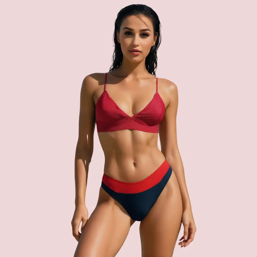 Sporty V-Neck Bralette Bikini Topa with Thin Straps (Top Only) Snazzyway
