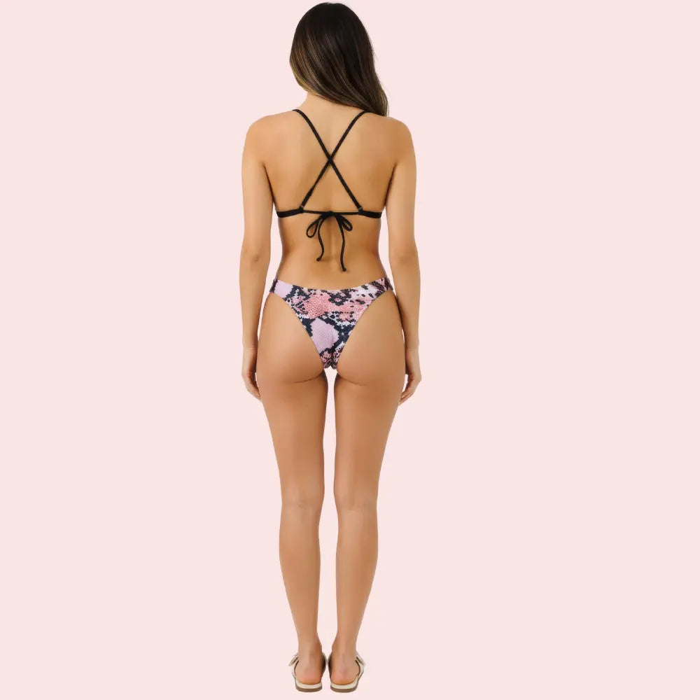 Pink Snake Print Bikini Bottom – High-Cut Swimwear Separate (Bottom Only) Snazzyway
