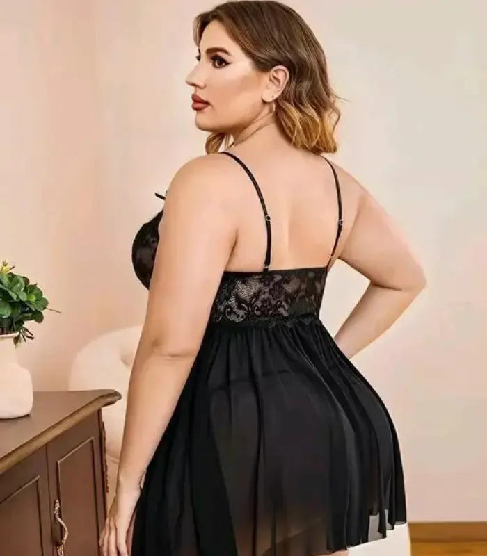 French Daina Lace and Mesh Babydoll Nightwear Snazzyway