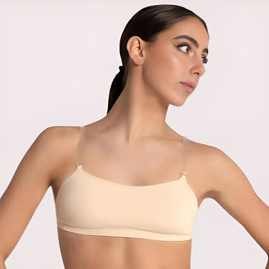 Sexy Tube Bandeau Bra with Transparent Straps in Nude Snazzyway