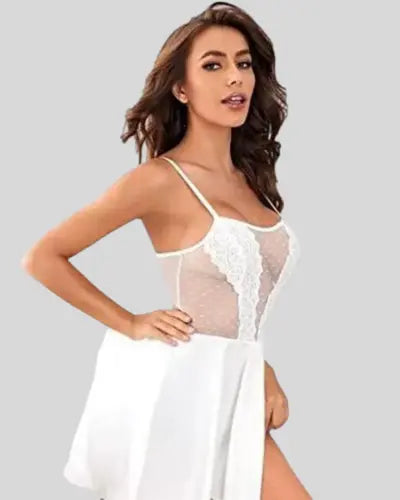 Pure Elegance White Lace Babydoll Nightwear Snazzyway