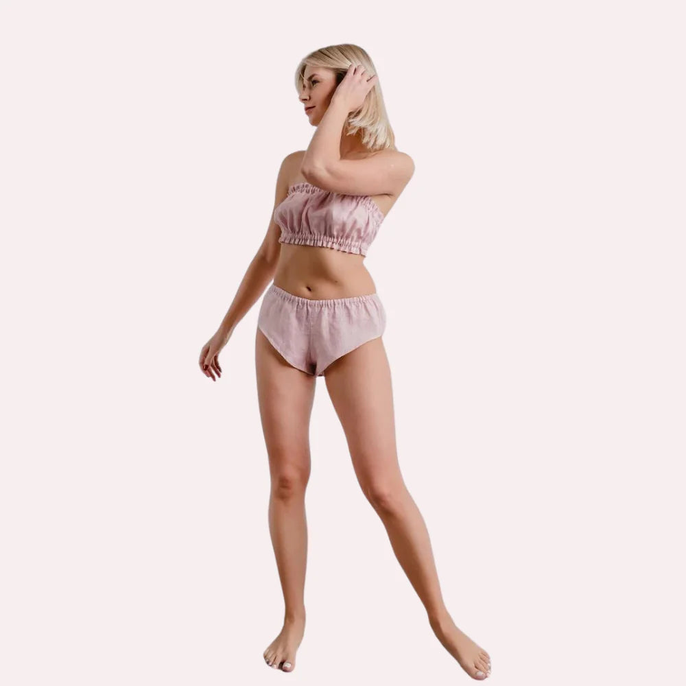 French Daina Organic Cotton Ruffled Bandeau & Vintage Knickers Set - Boldlior