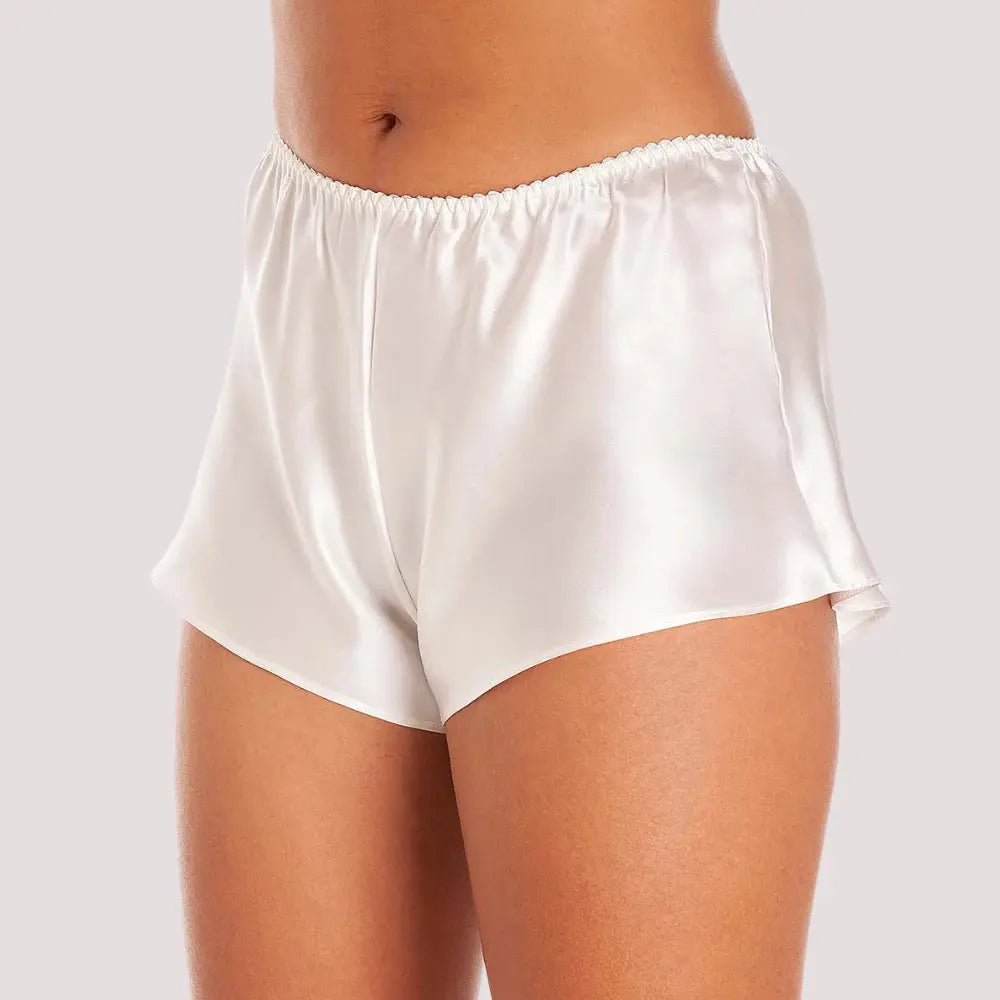 French Elegance Knickers in White Silk Satin Snazzyway