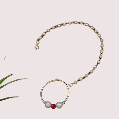 Bridal Nose Ring with Pearl Chain for Women - Golden
