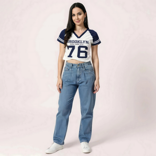 ’Brooklyn 76’’ Varsity Crop Top – Navy & White