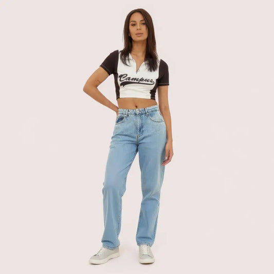 ’Camper Chic’ Contrast Zip Crop Top