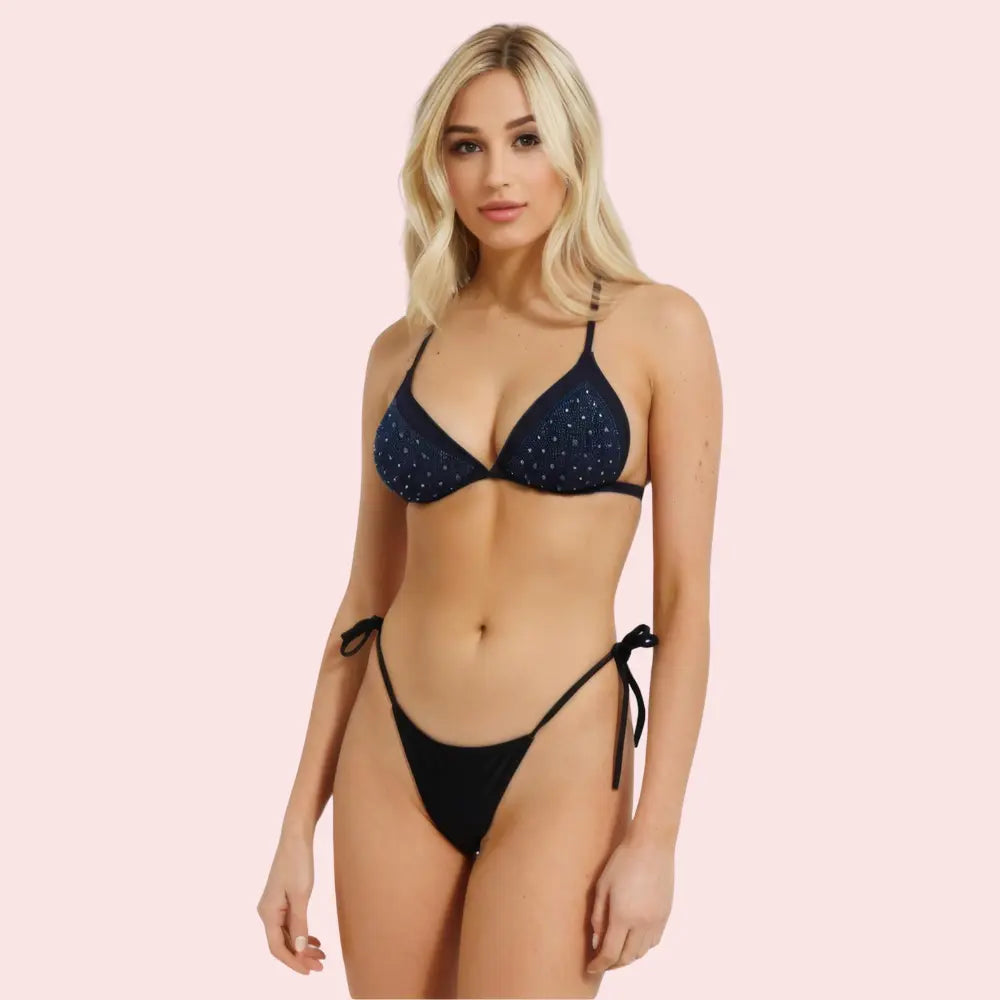 Starlight Embellished Halter Triangle Bikini Topa (Top Only) Snazzyway