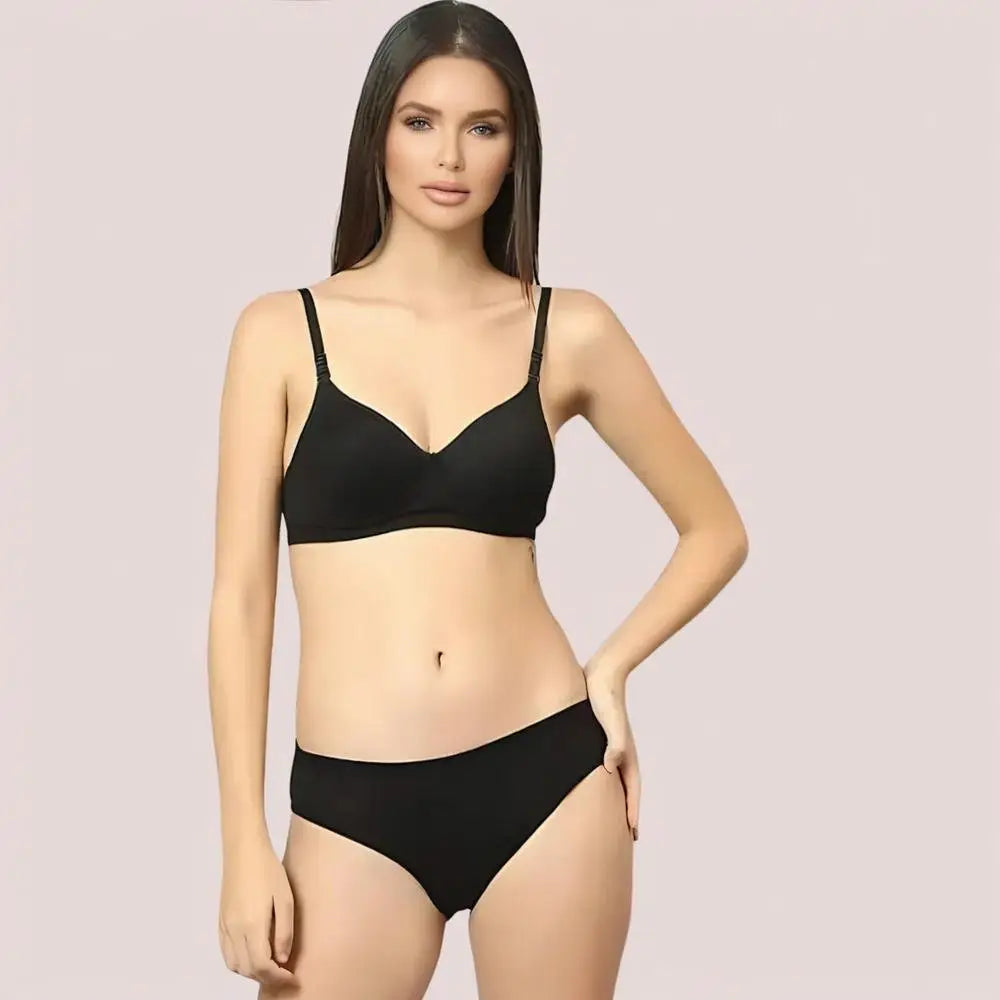 Cherry Hug – Black Cotton Bra & Panty Set - Boldlior