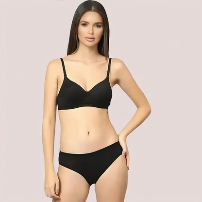 Cherry Hug – Black Cotton Bra & Panty Set - Boldlior