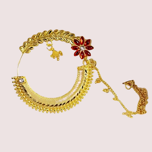 Classic Gold Plated Round Nath from Uttarakhand - Golden