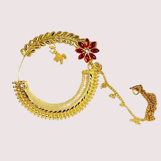 Classic Gold Plated Round Nath from Uttarakhand - Golden