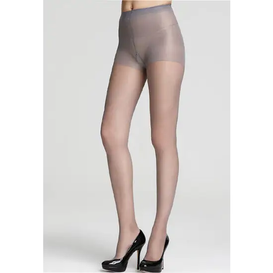 Cotton Full Support Control Top Reinforced Toe Pantyhose - Light Grey / One Size
