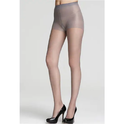 Cotton Full Support Control Top Reinforced Toe Pantyhose - Light Grey / One Size