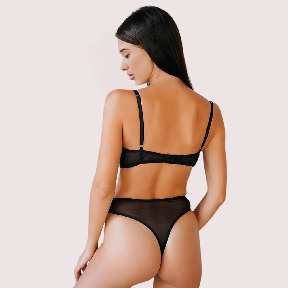 Ruby Whisper See-Through Bra & Thong Set Snazzyway