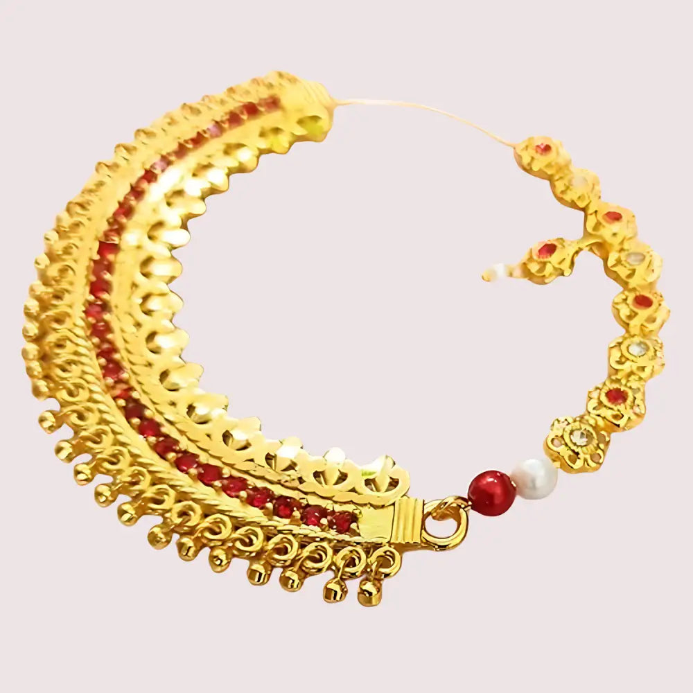Elegant Gold-Plated Garhwali Nath – Big Size Tradition - Golden