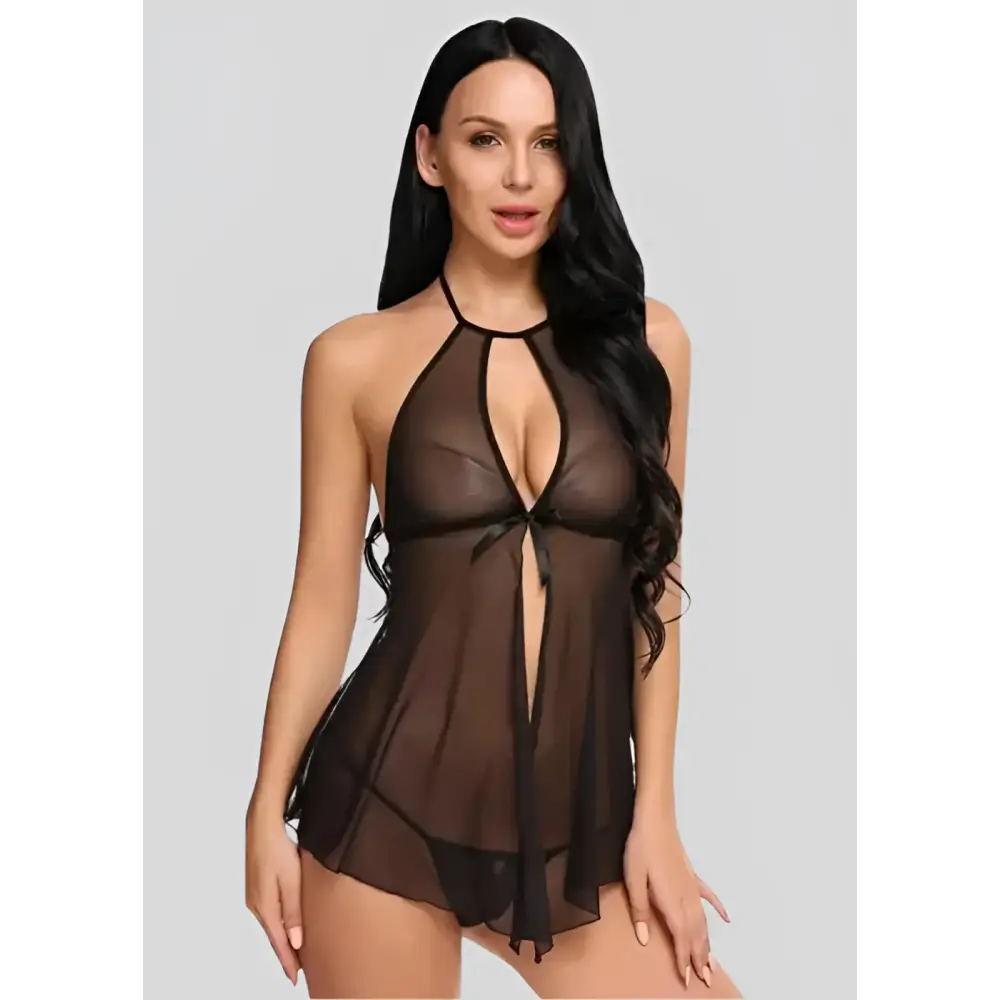 Elegant Lace Black Babydoll Nightwear
