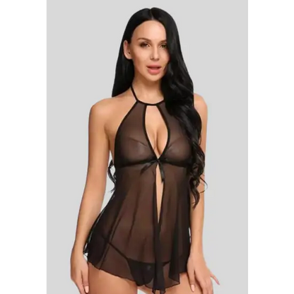 Elegant Lace Black Babydoll Nightwear
