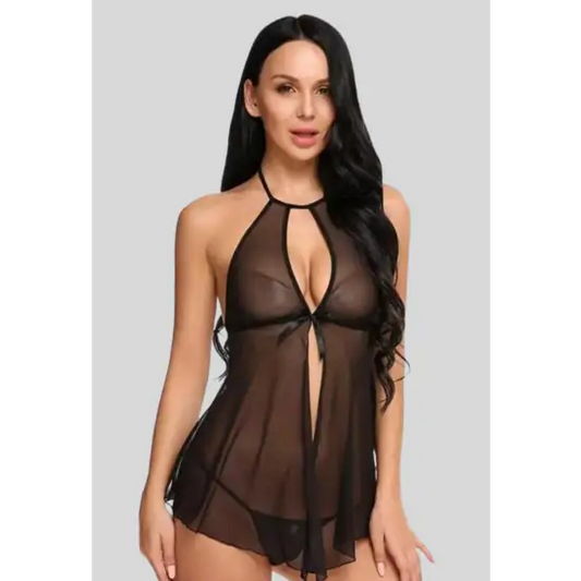 Elegant Lace Black Babydoll Nightwear