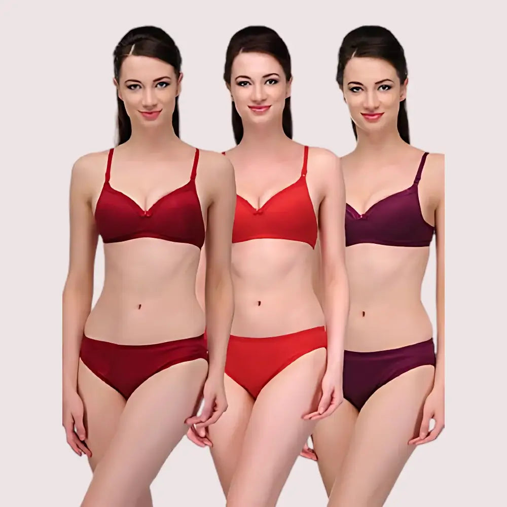 ’Elegant’ Solid Color Bra Sets (Pk of 3)