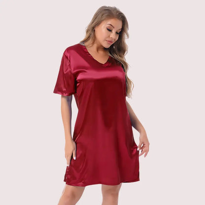 Silk satin sexy Maroon short sleepwear Snazzyway
