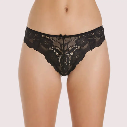 Female Black Floral Transparent Lace High Waist Thong - XL / Black
