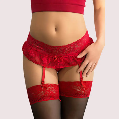 Floral Lace Crotchless Garter Belt Lingerie Set