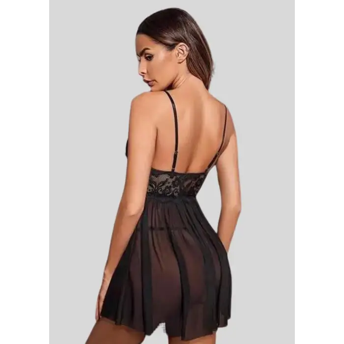 French Daina Black Lace Babydoll Nightwear