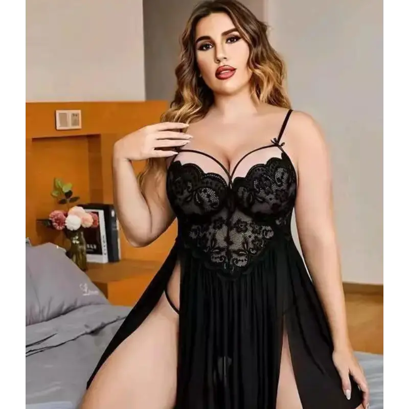 French Daina Lace and Mesh Babydoll Nightwear