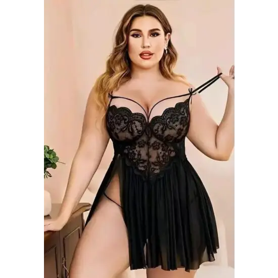 French Daina Lace and Mesh Babydoll Nightwear