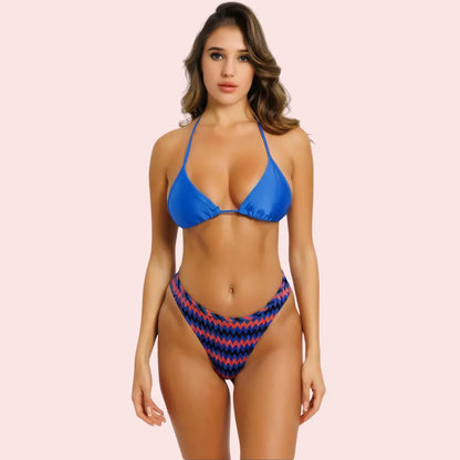 Cheeky Red & Blue Geometric Print Bikini Bottom (Bottom Only) Snazzyway