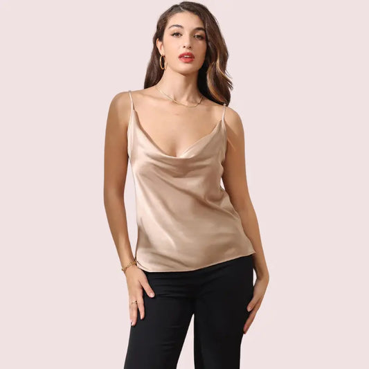 Stylish Cowl Neck Silk Camisole Tank Top Snazzyway